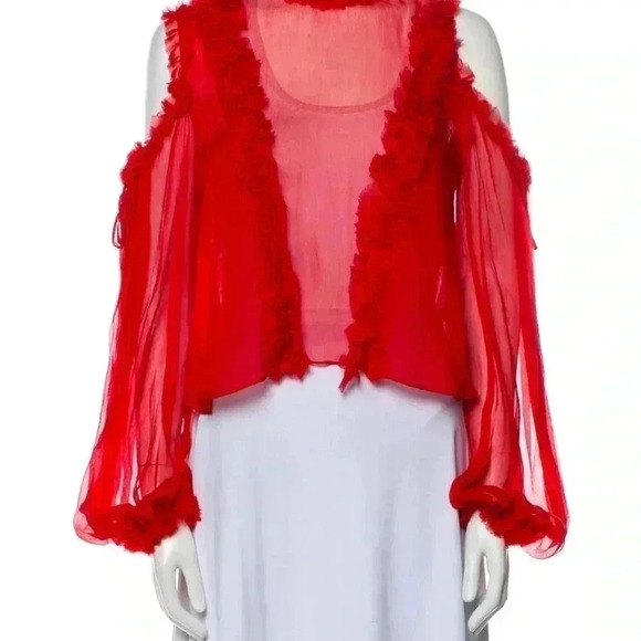 ALEXIS 100% Silk Red Belicia Cold Shoulder Blouse  SIZE XS - Picture 1 of 6